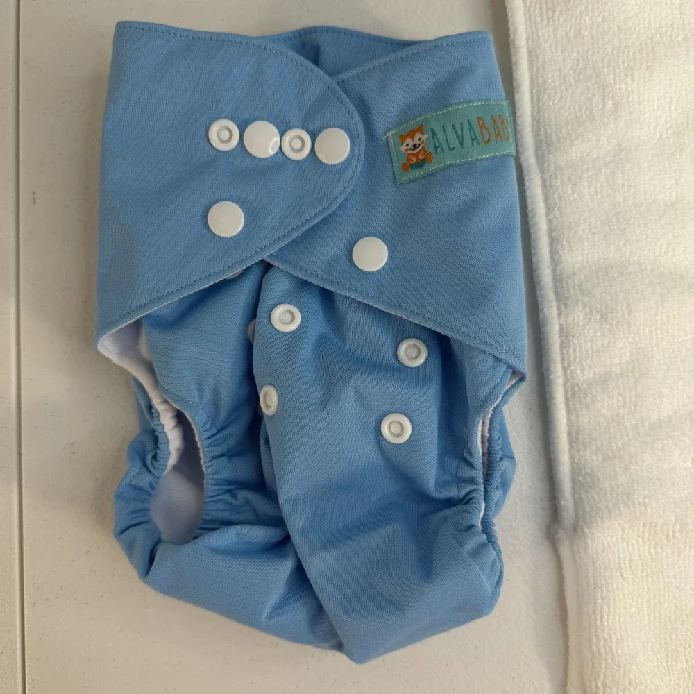 AlvaBaby Cloth Diaper With 2 Inserts Reusable Liner OS OSMF Blue NEW